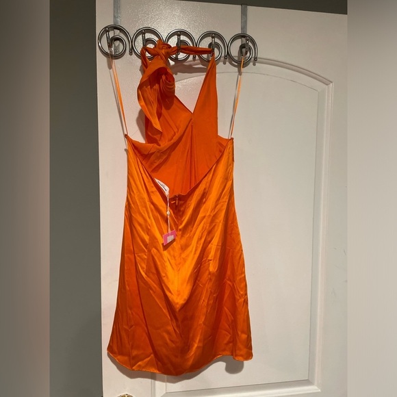 New! Revolve x Amanda Uprichard Silk Jade Halter Mini Dress Fire Orange❤️🔥M NWT - Picture 10 of 12